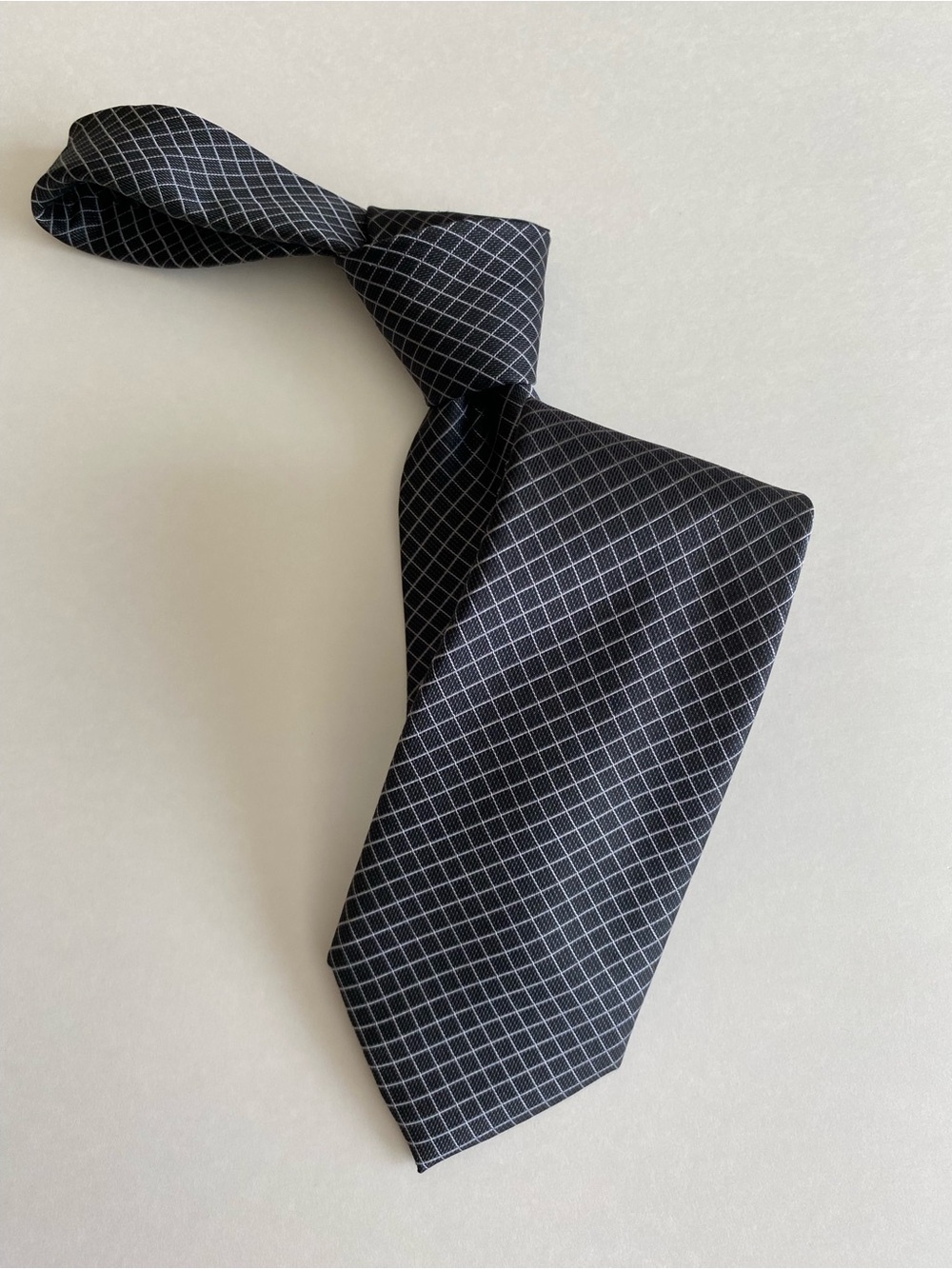 Michael Kors Dark Gray Silk Tie with Silver Windowpane Pattern